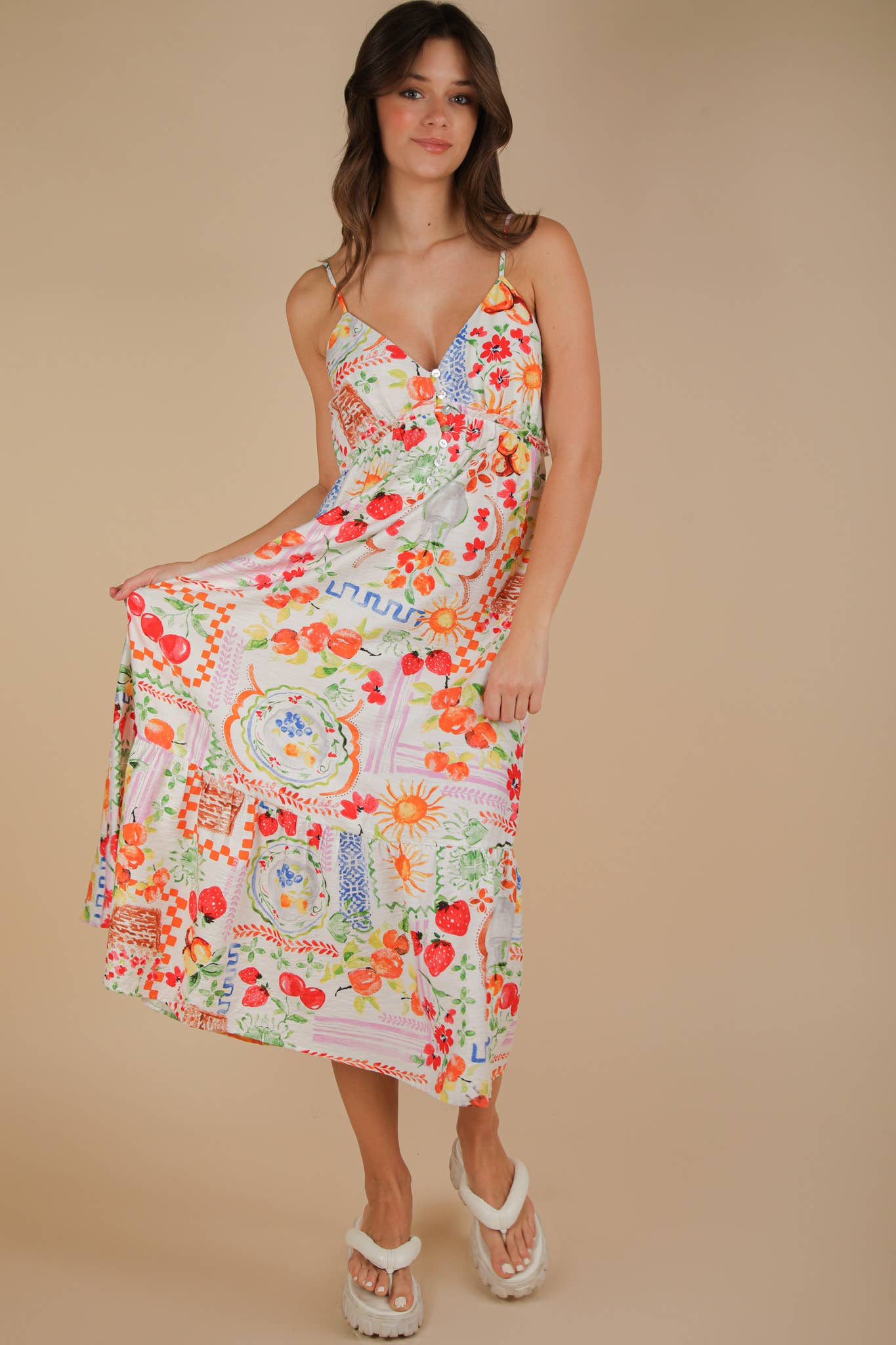Printed Button Down Midi Dress