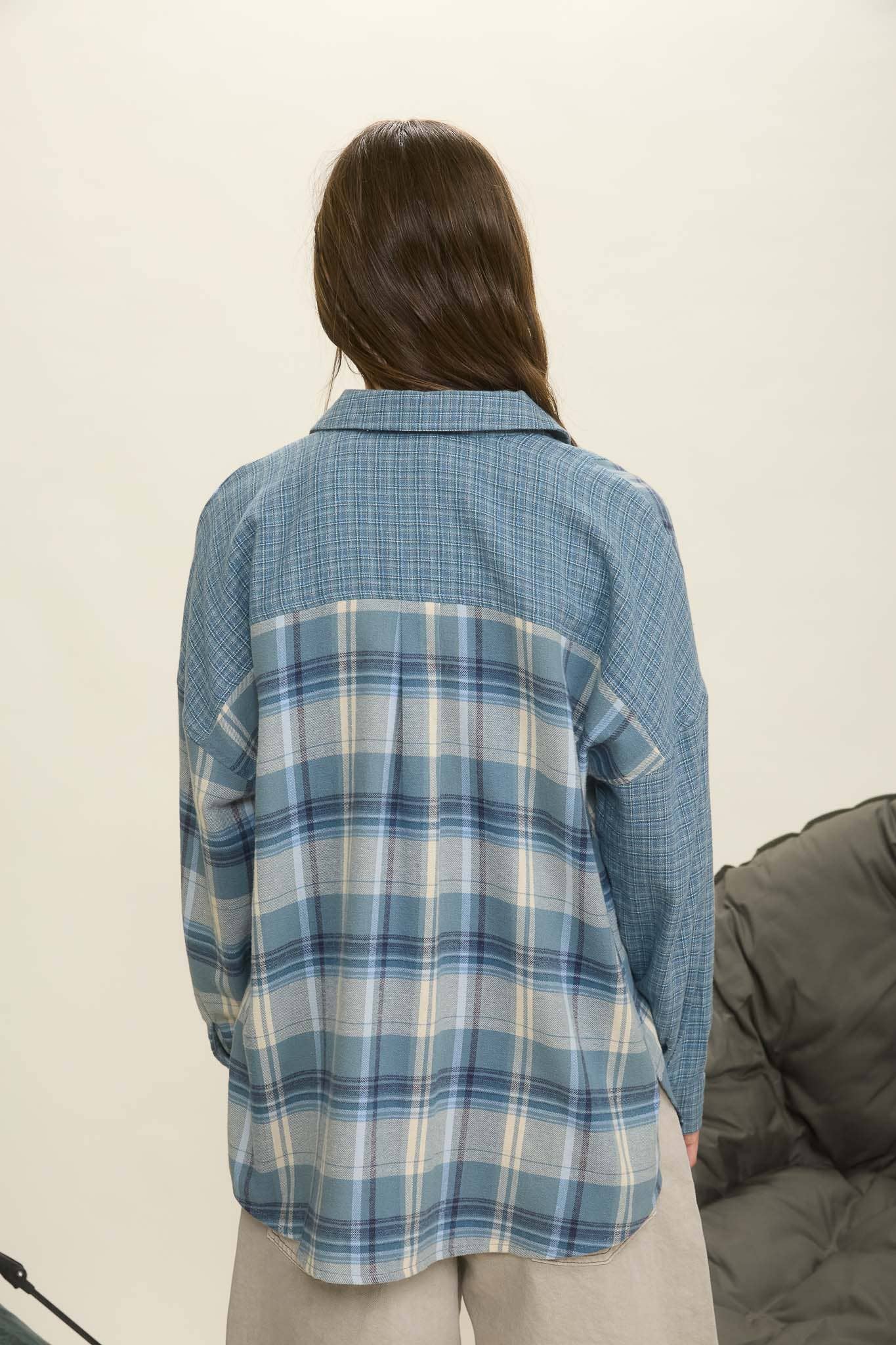 COLORBLOCK PLAID LONG SLEEVE BUTTON DOWN SHIRT