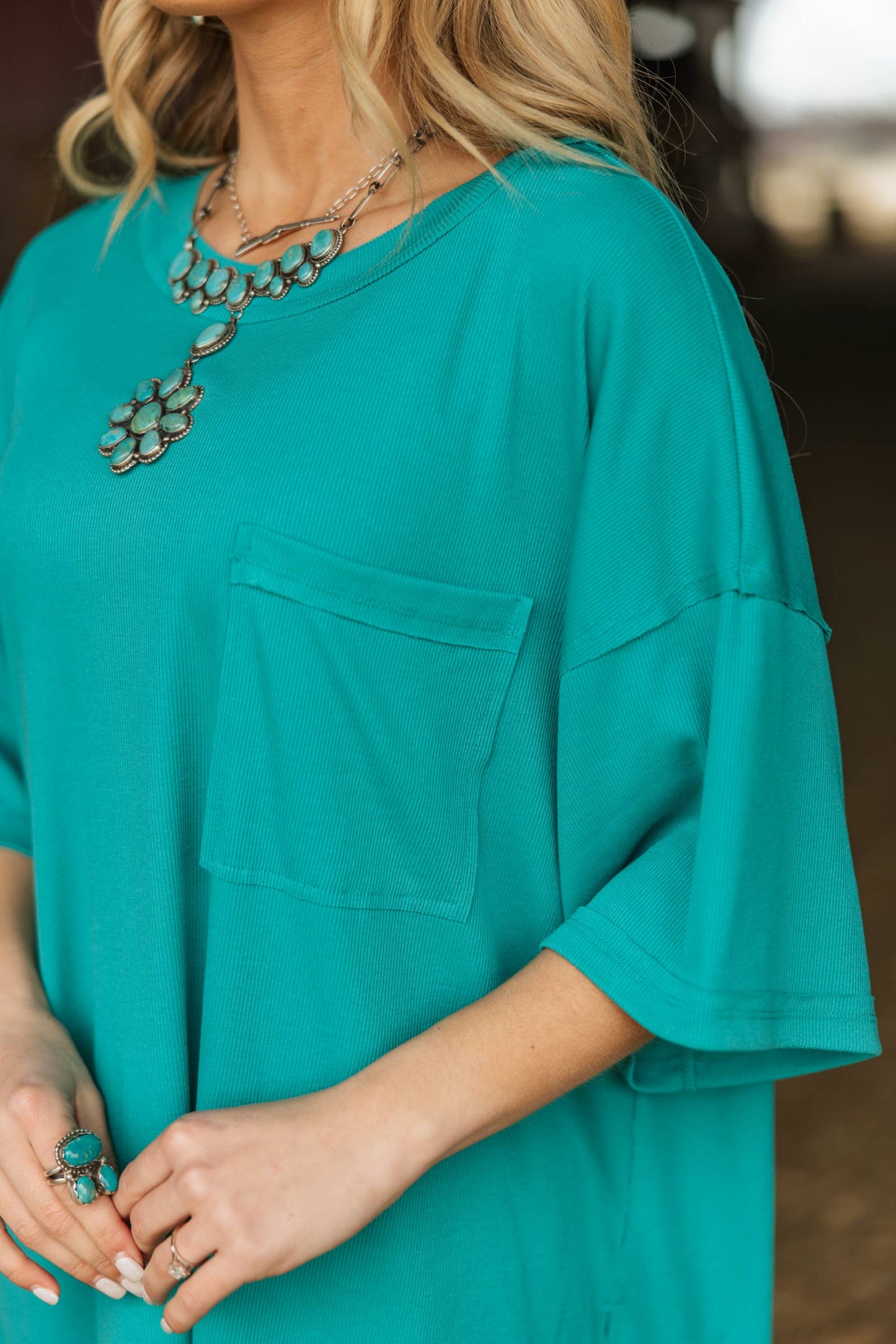 Ribbed Relaxed Boyfriend Shirt w/ Pocket Detail