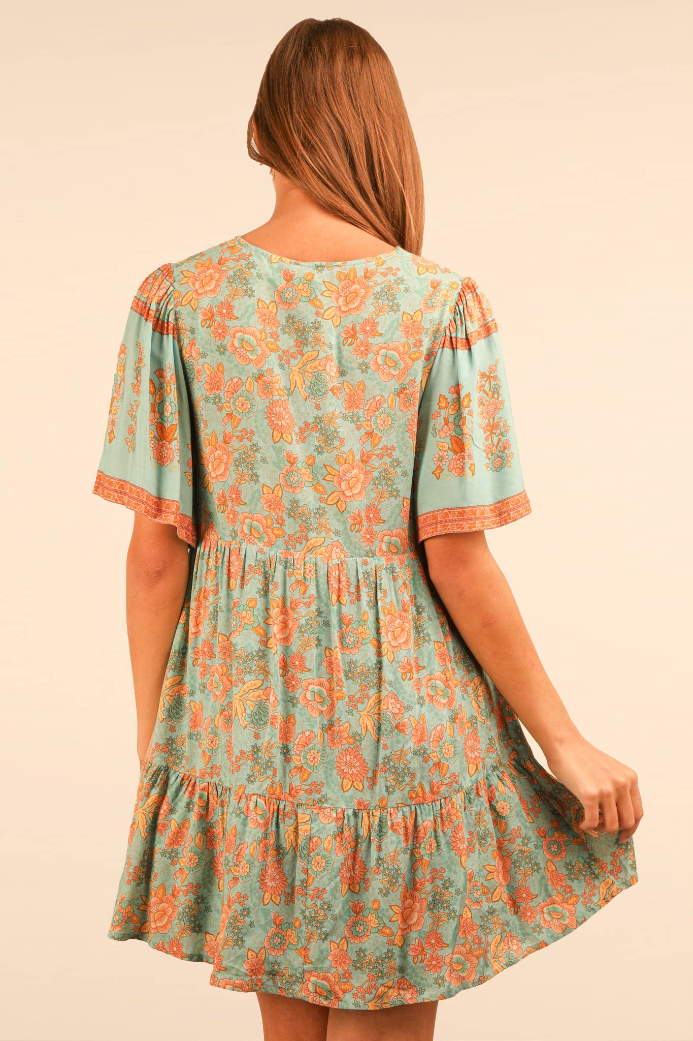 Shirring Detail Printed Woven Mini Dress