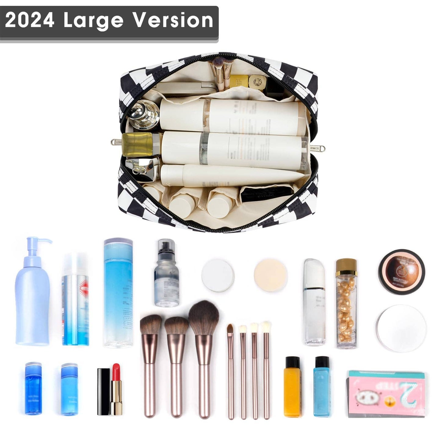 Checkered Makeup Bag Travel Cosmetic Bag Organizer Toiletry