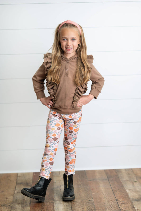 Kids Chocolate Ruffle Hoodie & Fall Floral Pant Set