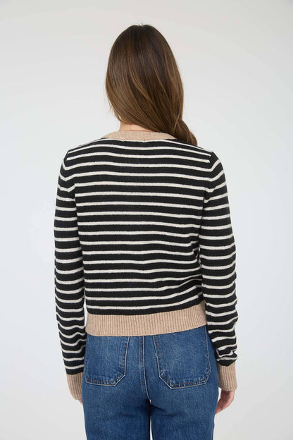 STRIPE COLORBLOCK TRIM BUTTON DOWN KNIT CARDIGAN