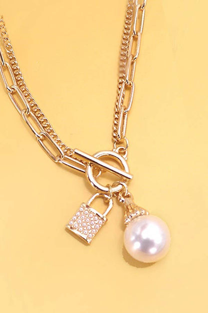 PEARL LOCK CHARM DOUBLE LAYER TOGGLE NECKLACE | 31N24104NECK