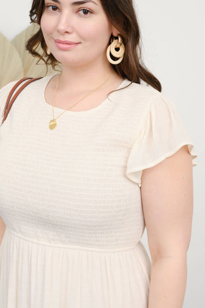 PLUS SMOCKED TIERED MIDI DRESS