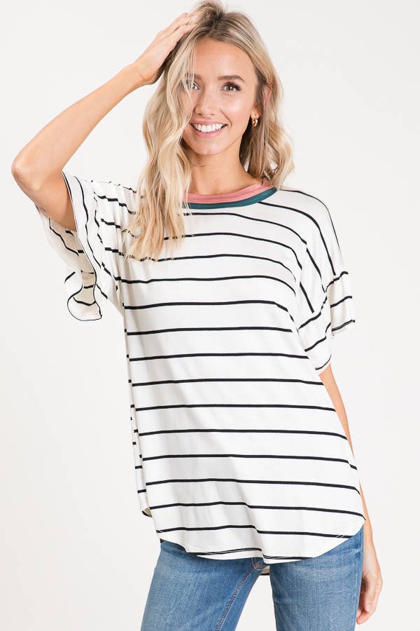 Striped Ruffle Sleeve Top