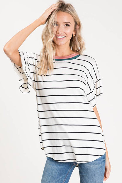 Striped Ruffle Sleeve Top