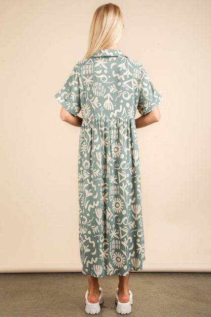 ND31583-Oversized Printed Shirt Midi Dress