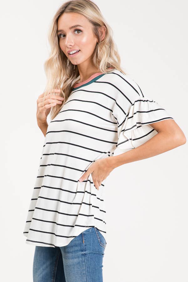 Striped Ruffle Sleeve Top
