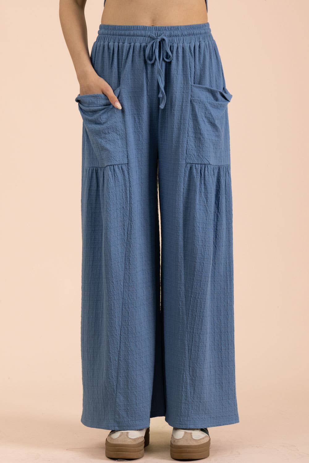 Blue Wide Leg Comfy Knit Pants