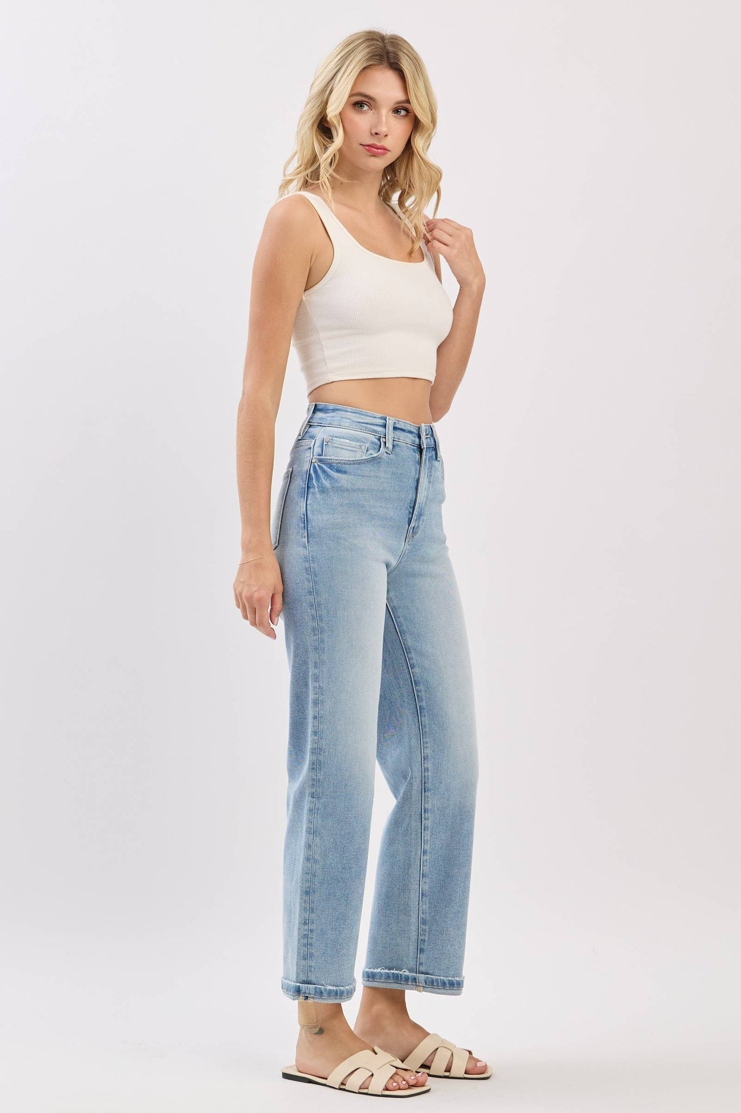 High Rise Stretch Relaxed Straight Jeans
