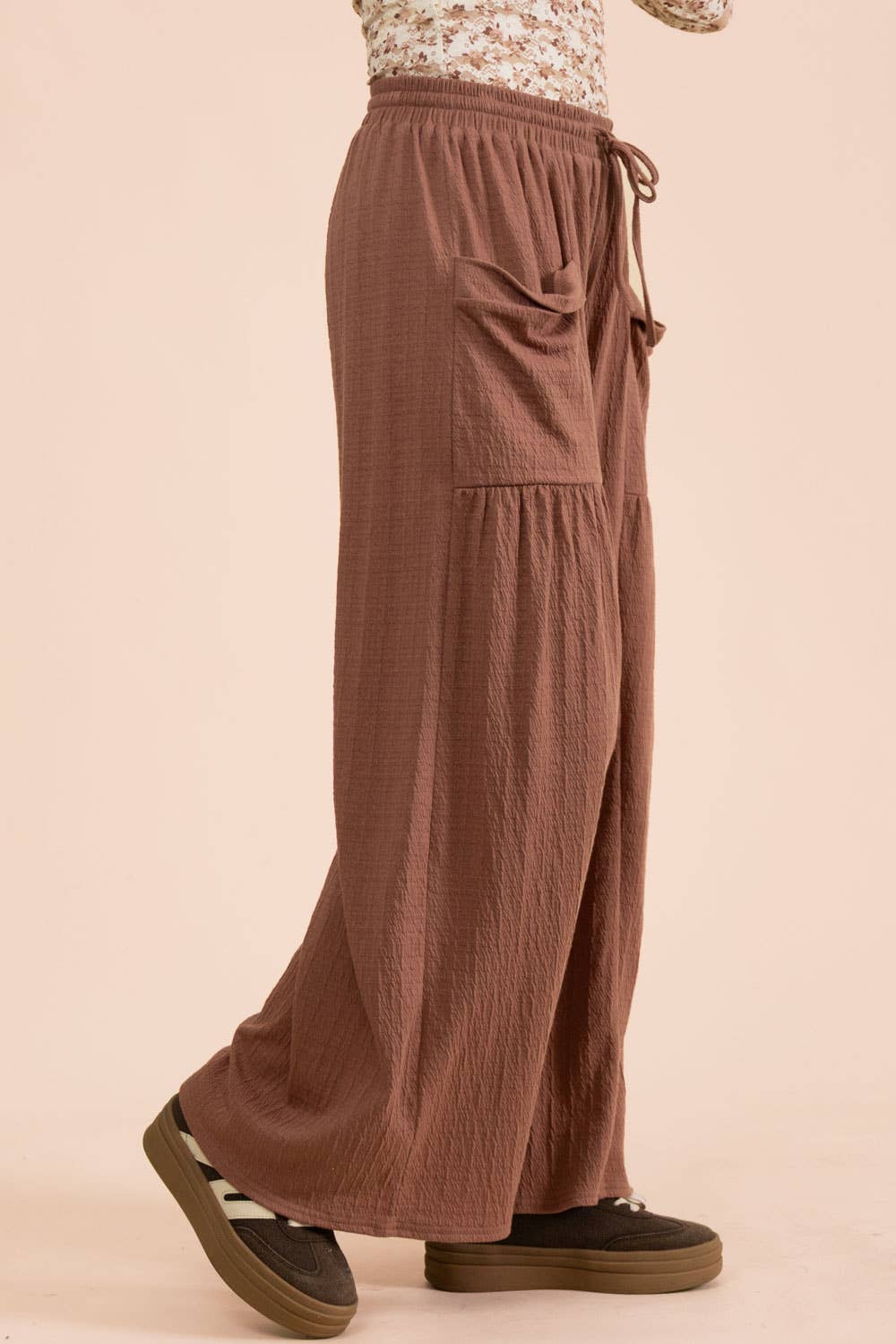 Wide Leg Comfy Knit Pants: BRICK