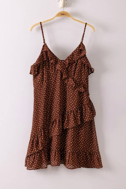Ruffled Dotted Woven Mini Dress