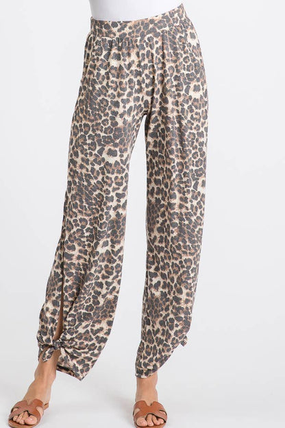 Leopard Print Lightweight Split Side Ankle Tie Pants P3377