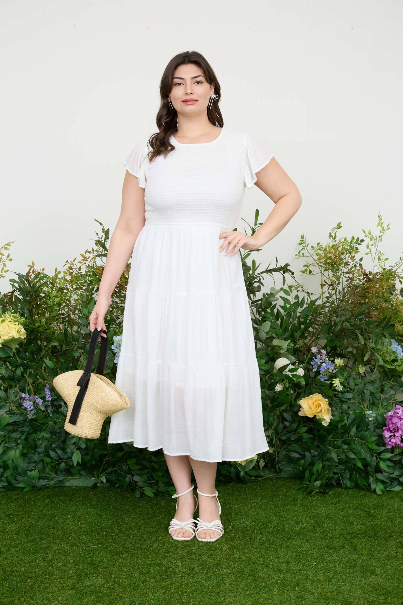 PLUS SMOCKED TIERED MIDI DRESS