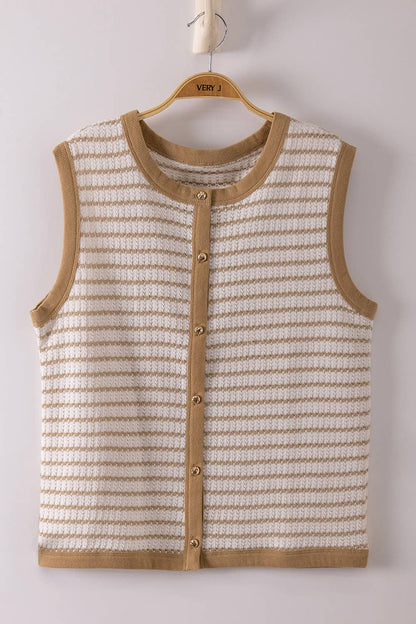 Stripe Knit Button Down Top