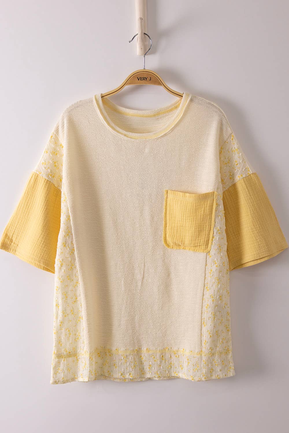Yellow Oversized Floral Pocket Tee
