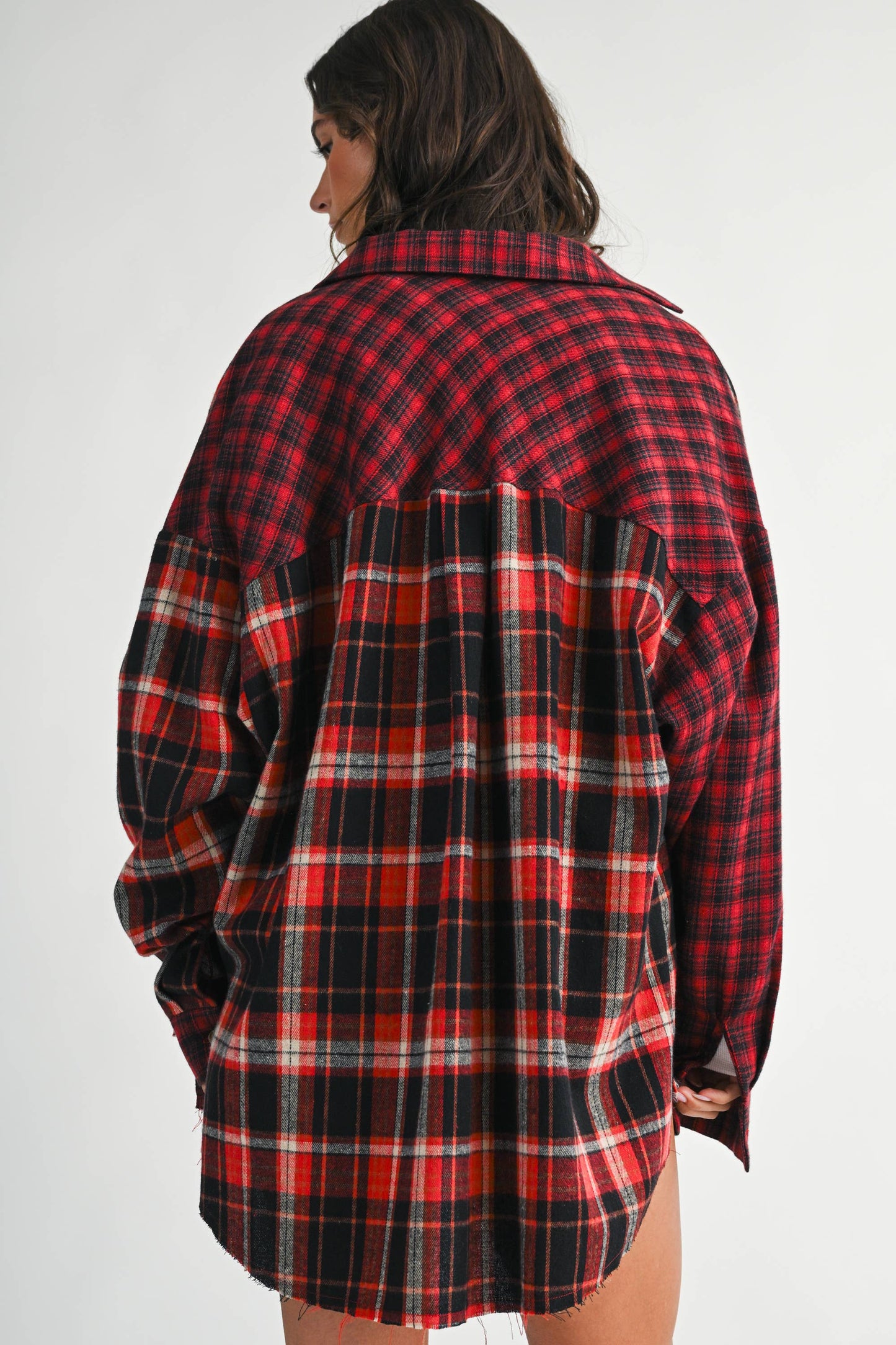 Oversized Plaid Flannel Shirt | Red + Black