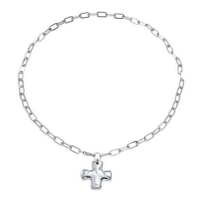 Hammered Cross Front Necklace - Silver Or Gold