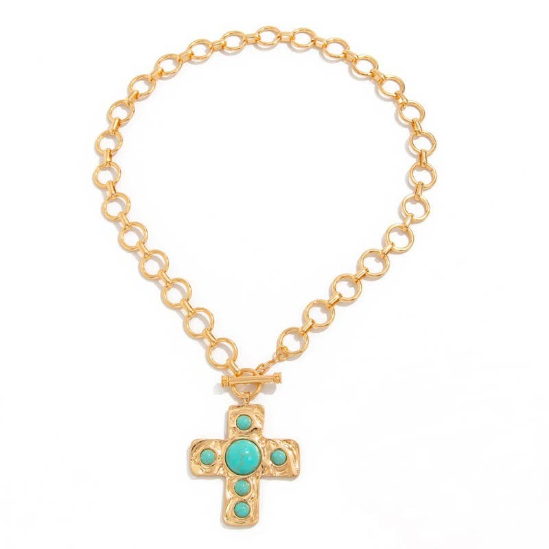 Hammered Cross Front Toggle Necklace