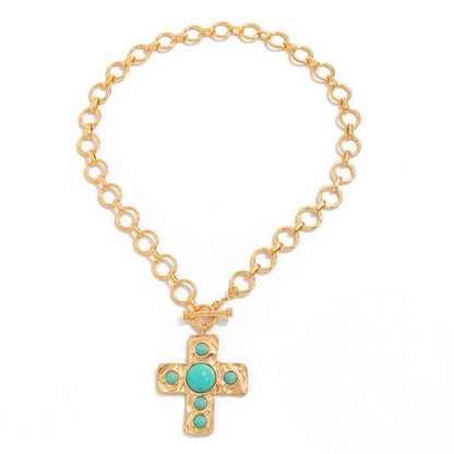 Hammered Cross Front Toggle Necklace