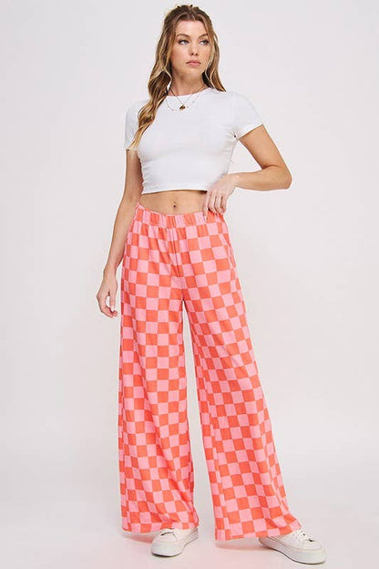 High Waist Pink + Red Checkered Pants