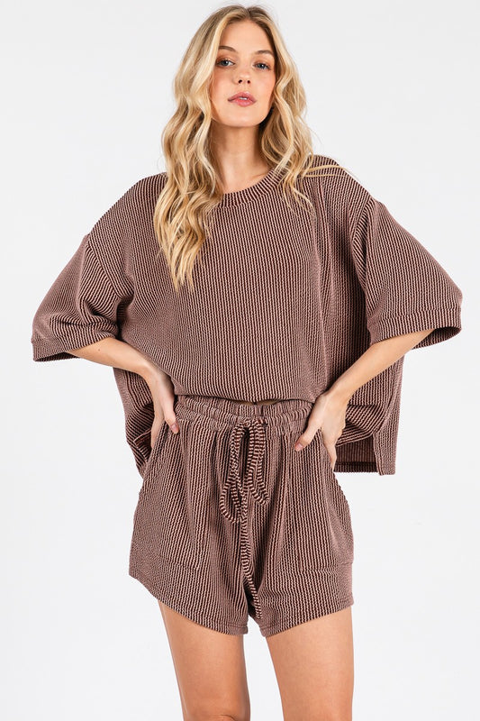 Brown Corded Short and Shirt Set