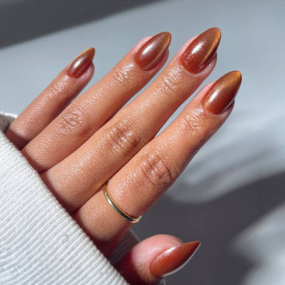 Sicilian Sun Press-On Nails | Brown Velvet Short Almond