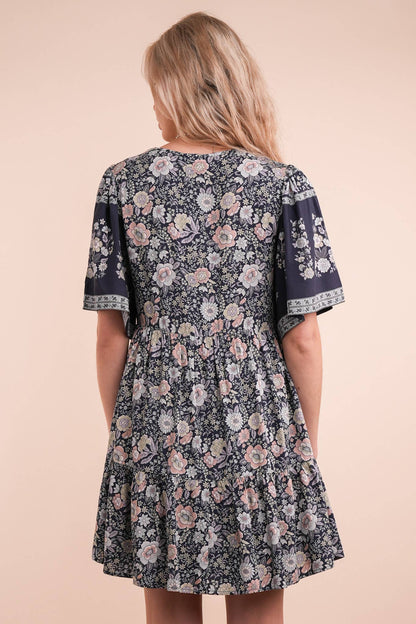 Shirring Detail Printed Woven Mini Dress