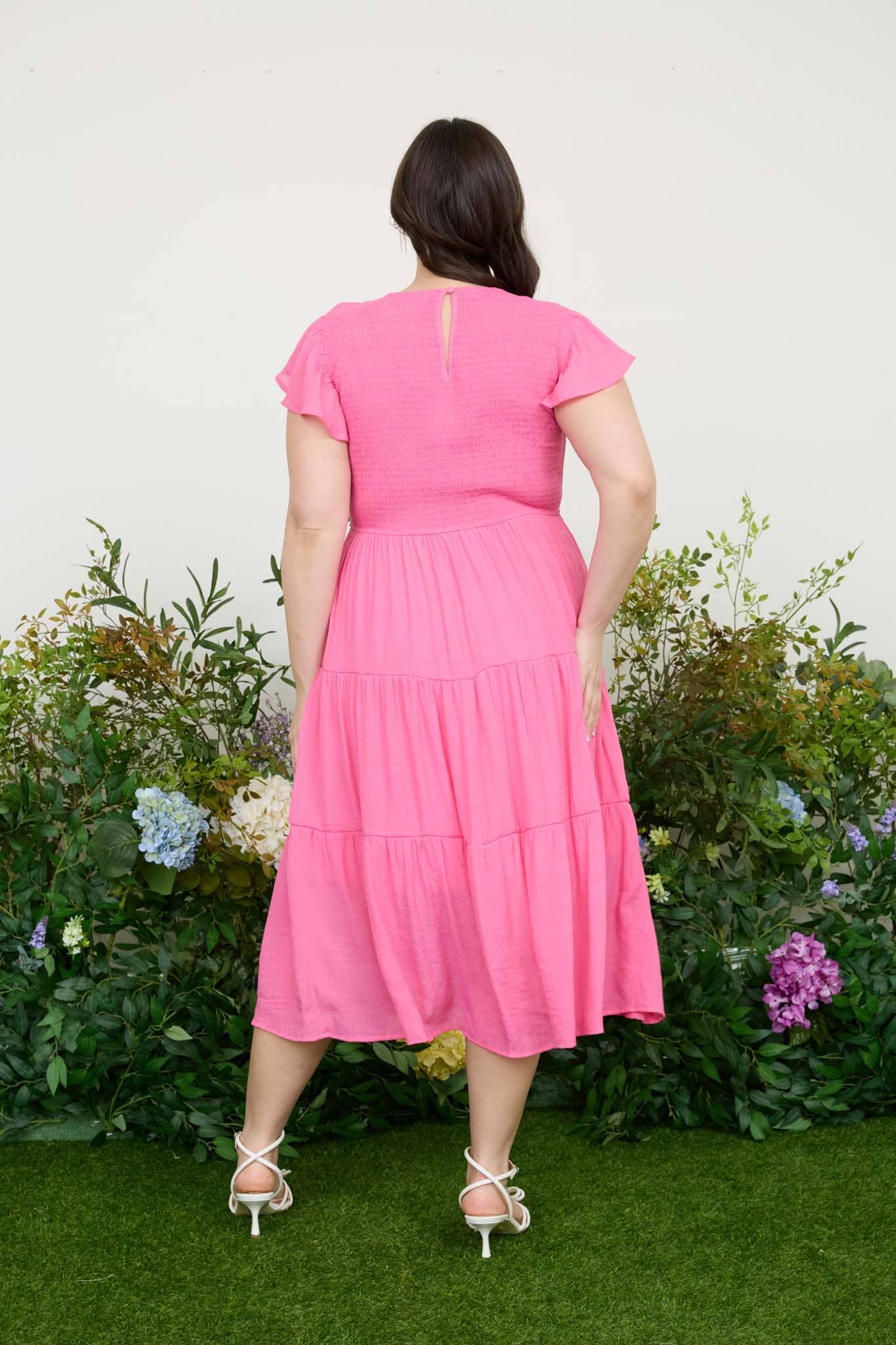 PLUS SMOCKED TIERED MIDI DRESS