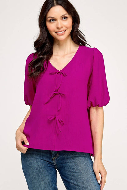 Solid Tie Front Blouse