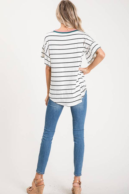 Striped Ruffle Sleeve Top