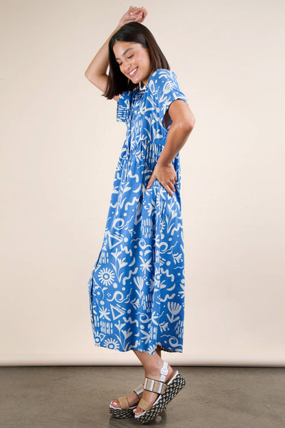 ND31583-Oversized Printed Shirt Midi Dress