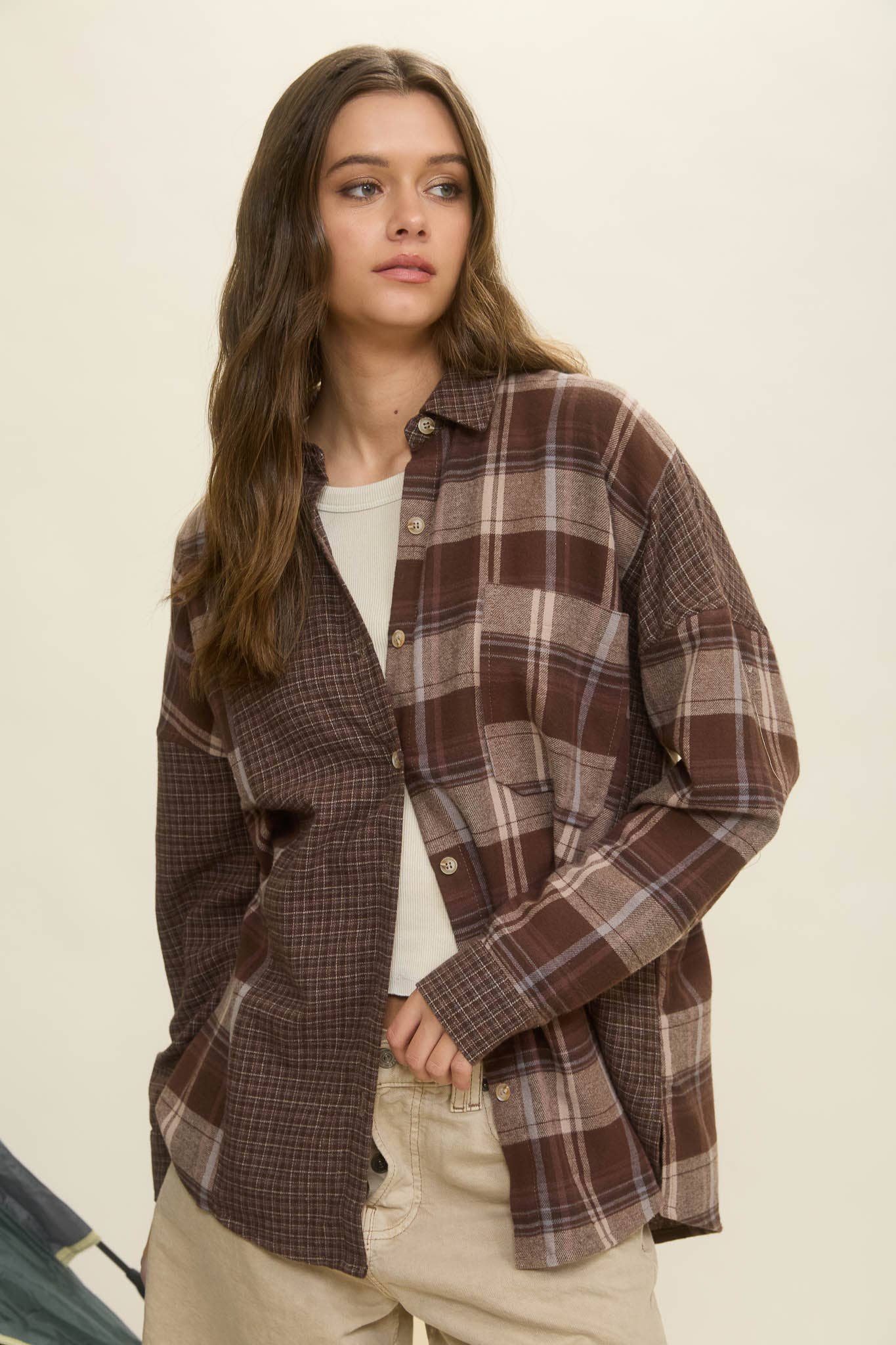 COLORBLOCK PLAID LONG SLEEVE BUTTON DOWN SHIRT