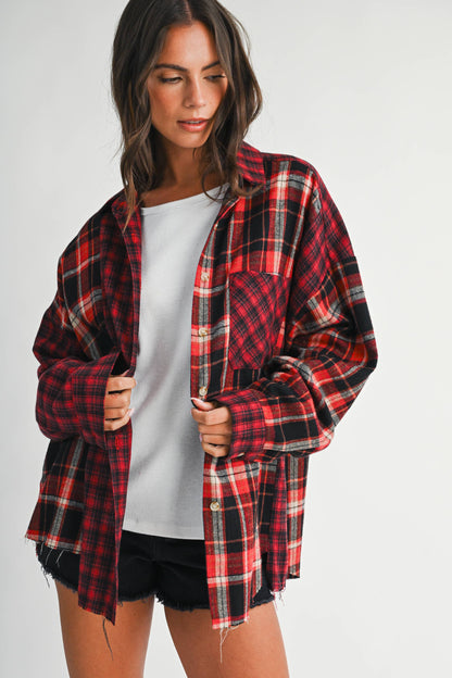 Oversized Plaid Flannel Shirt | Red + Black
