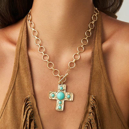Hammered Cross Front Toggle Necklace