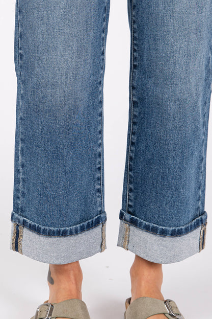 Medium High Rise Stretch Relaxed Straight w/ Cuffed Hem Jeans