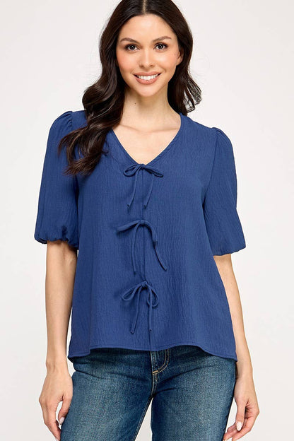 Solid Tie Front Blouse