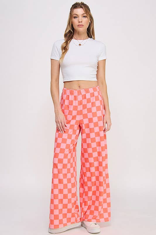 High Waist Pink + Red Checkered Pants