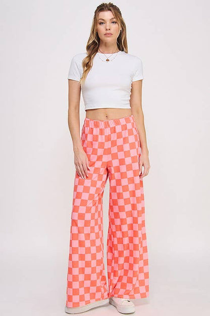 High Waist Pink + Red Checkered Pants