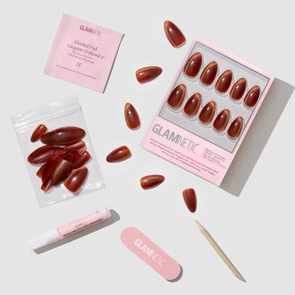 Sicilian Sun Press-On Nails | Brown Velvet Short Almond