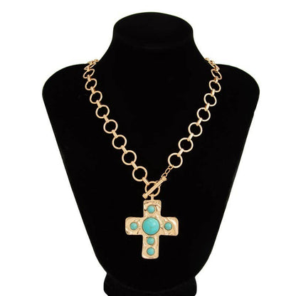 Hammered Cross Front Toggle Necklace