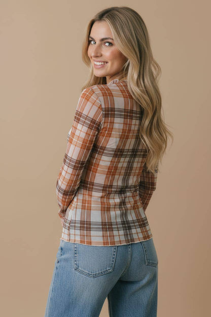 Haptics - Plus Plaid Mesh Semi Sheer Top