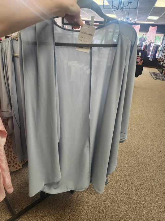 Sheer Ice Blue Open Layering Top - Plus Size