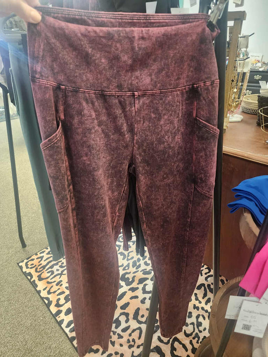 Dark Red Leggings with Pockets