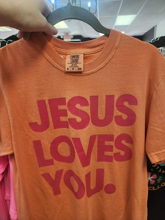 Jesus Love You Graphic Tee - Neon Orange