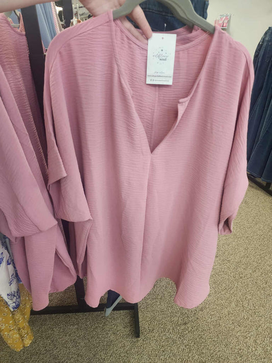 Mauve V-Neck Blouse - Plus Size