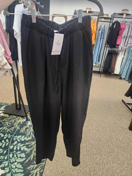 Tapered Leg Ankle Crop Linen Pant - Black