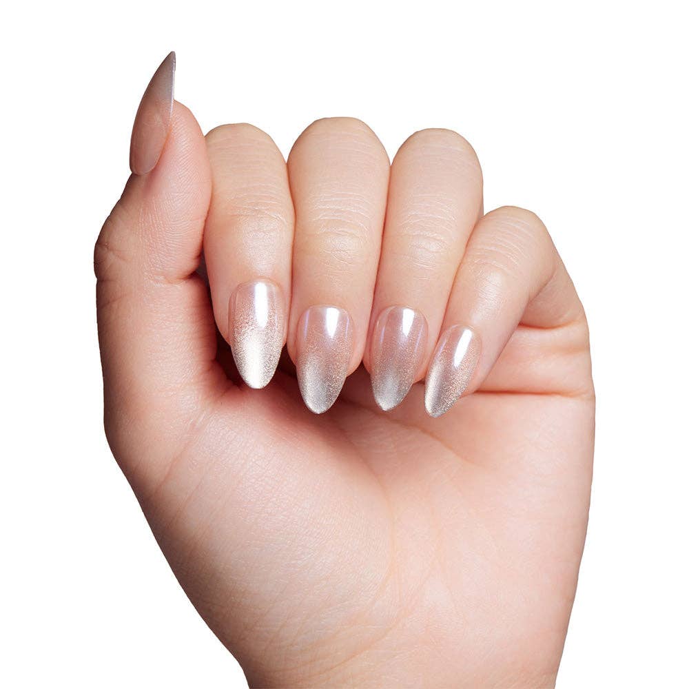 Polar Night Press-On Nails | Short Almond Silver Velvet