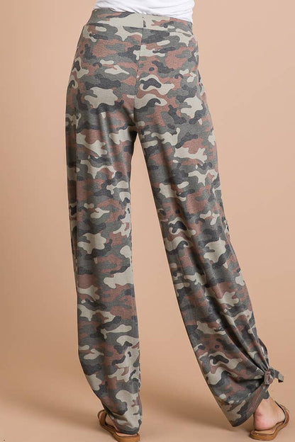 Camo Print Split Side Ankle Tie Women's Casual Pants P3585
